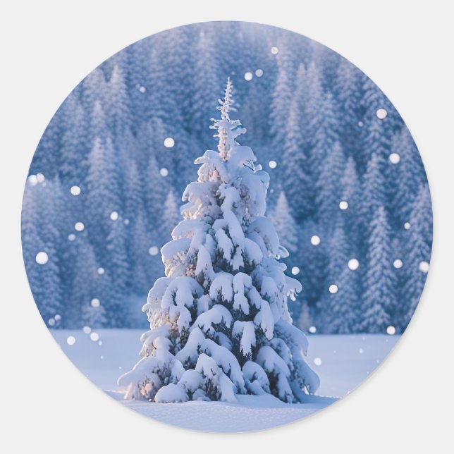 Sticker Rond Arbre de Noël Fête de la neige (Devant)