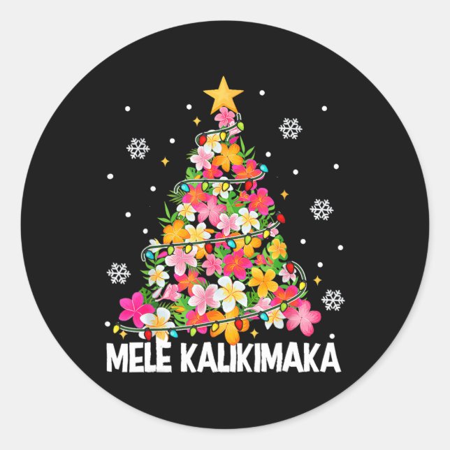Sticker Rond Arbre de Noël Floral hawaïen Mele Kalikimaka Tro (Devant)