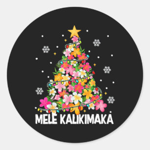 Sticker Rond Arbre de Noël Floral hawaïen Mele Kalikimaka Tro