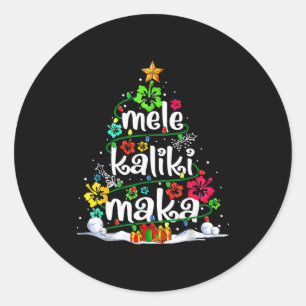 Sticker Rond Arbre de Noël Floral Hawaïen Mele Kalikimaka Tro