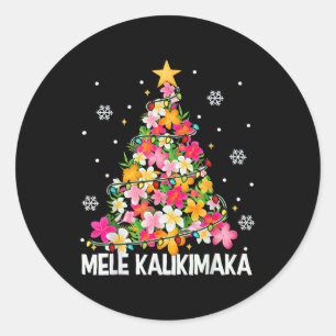 Sticker Rond Arbre de Noël Floral Hawaïen Mele Kalikimaka Tro