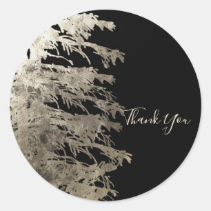 Sticker Rond Arbre de Noël Glam Or & Noir Forêt Rustique Mariag