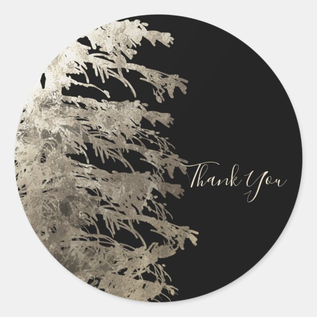 Sticker Rond Arbre de Noël Glam Or & Noir Forêt Rustique Mariag (Devant)