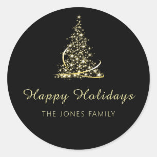 Sticker Rond Arbre de Noël Gold et Black Happy