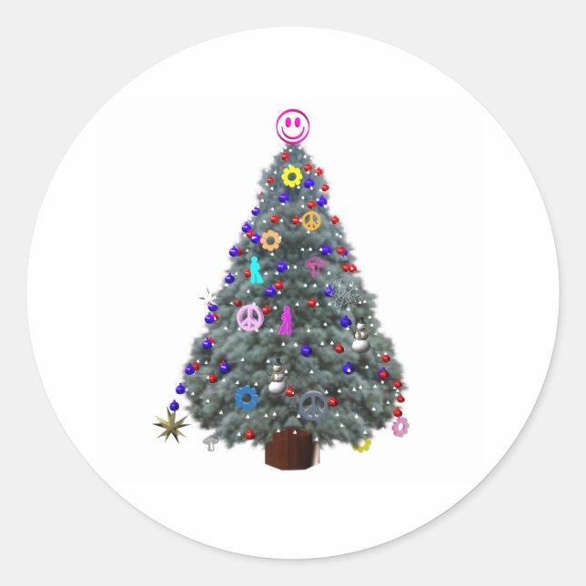 Sticker Rond Arbre de Noël hippie super (Devant)