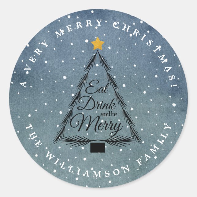 Sticker Rond Arbre de Noël Hiver Neige Cascade Bleue Enveloppe  (Devant)