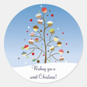 Sticker Rond Arbre de Noël hivernal de Cupcakes