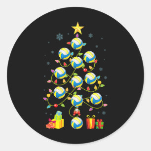 Sticker Rond Arbre de Noël Lumières Volleball Ball Santa Hat Xm