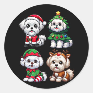 Sticker Rond Arbre de Noël maltais Père Noël Elf Costume Chien 