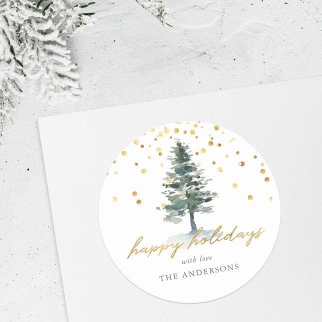 Sticker Rond Arbre de Noël Moderne en écriture dorée Joyeuses F (Créateur téléchargé)