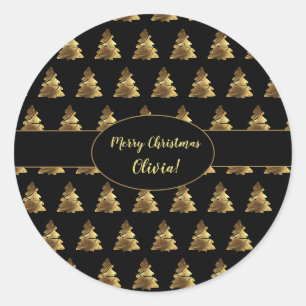 Sticker Rond Arbre de Noël Motif noir et or élégant