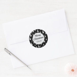 Sticker Rond Arbre de Noël noir et blanc minimal