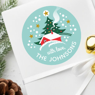 Sticker Rond Arbre de Noël Nom personnalisé Monnaie Vintage nei