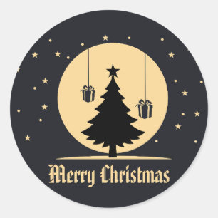 Sticker Rond Arbre de Noël Paillettes Or Noir Fêtes de fin d'an