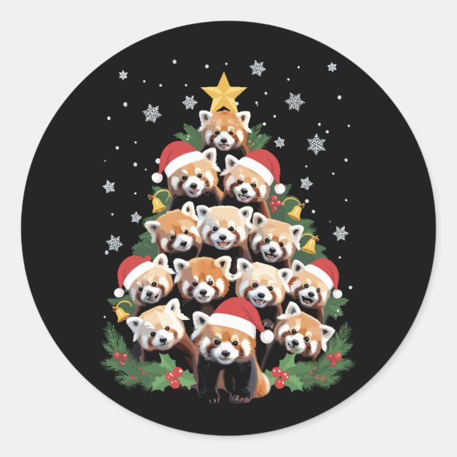 Sticker Rond Arbre de Noël Panda roux Drôle d'animal  (Devant)