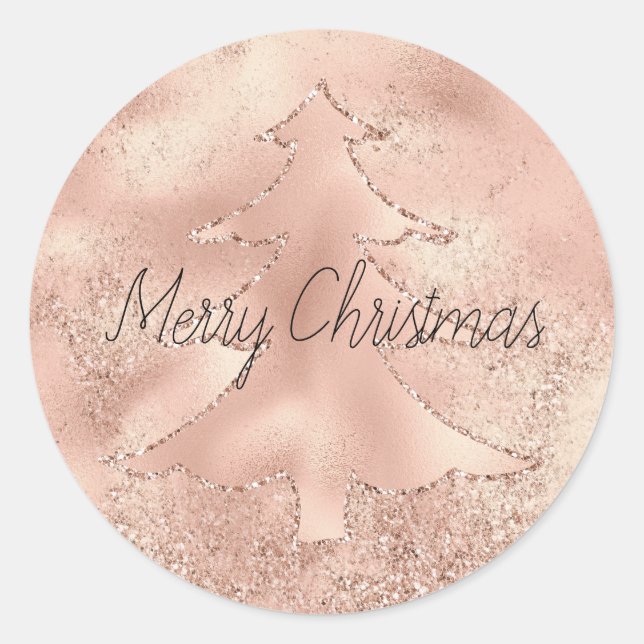 Sticker Rond Arbre de Noël Peach Rose Gold Parties scintillant (Devant)