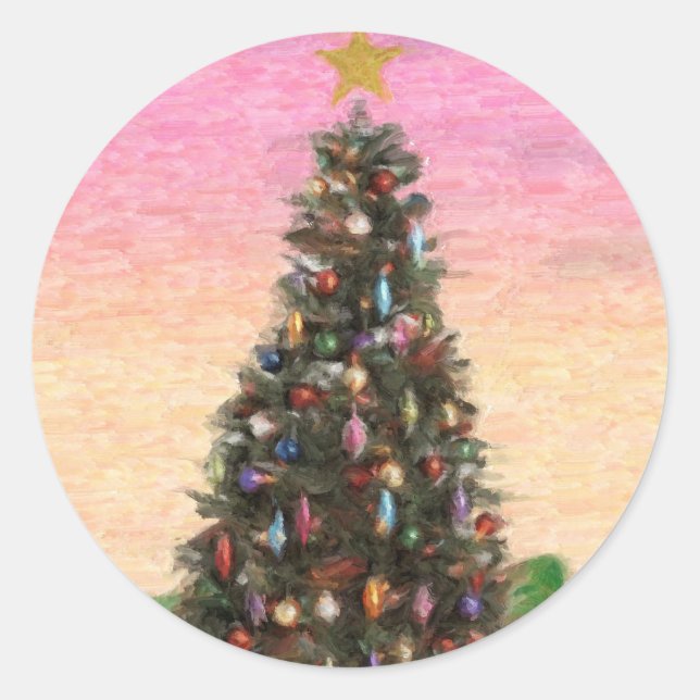 Sticker Rond Arbre de Noël : Peinture à l'huile (Devant)
