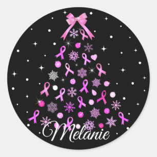 Sticker Rond Arbre de Noël Pink Ribbon