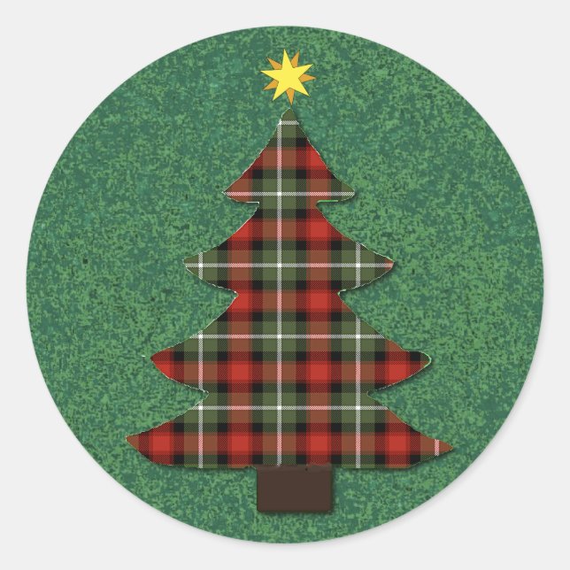 Sticker Rond Arbre de Noël Plaid Folk (Devant)