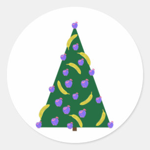 Sticker Rond Arbre de Noël Pop Art avec pommes et bananes