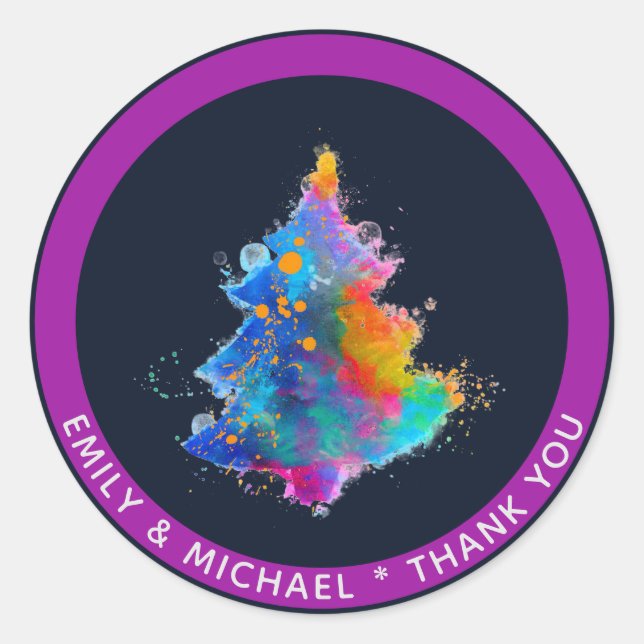 Sticker Rond Arbre de Noël Rainbow bleu marine (Devant)