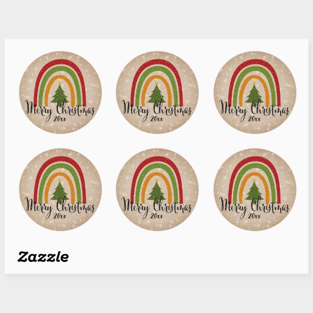 Sticker Rond Arbre de Noël Rainbow moderne 20xx Ajouter année (Feuille)