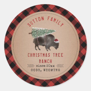 Sticker Rond Arbre de Noël Ranch Père Noël Buffalo Rustic Plaid