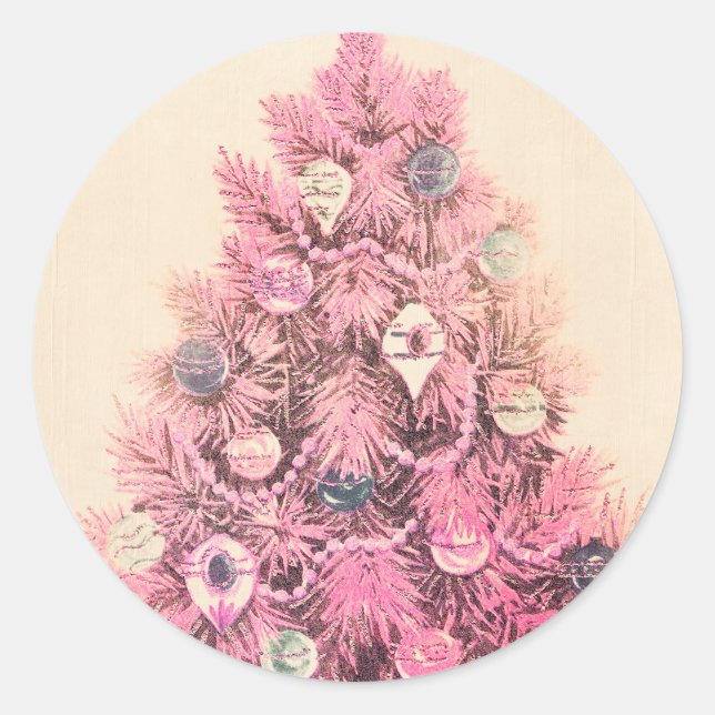 Sticker Rond Arbre de Noël rose vintage (Devant)