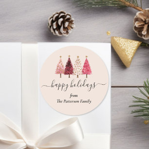 Sticker Rond Arbre de Noël Rouge rose beige beige personnalisé