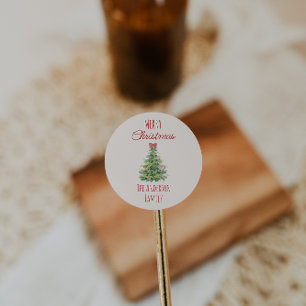Sticker Rond Arbre de Noël rouge vert rétro