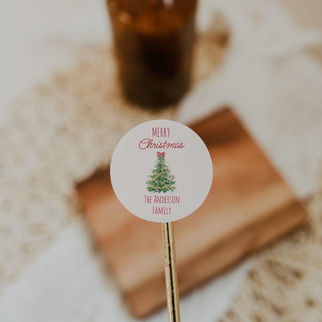 Sticker Rond Arbre de Noël rouge vert rétro (Créateur téléchargé)