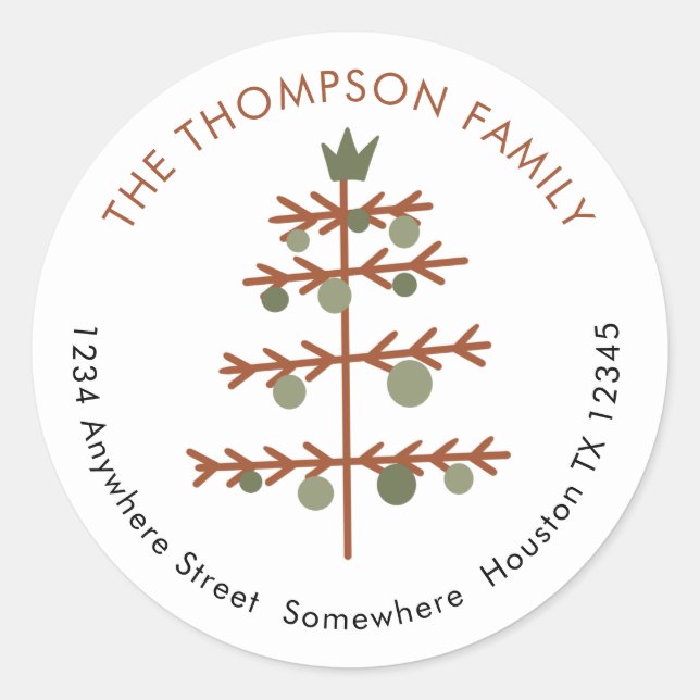 Sticker Rond Arbre de Noël simple Nom de retour (Devant)