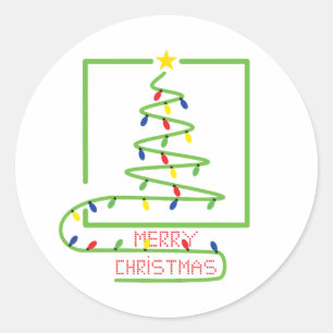 Sticker Rond Arbre de Noël stylisé avec ampoules