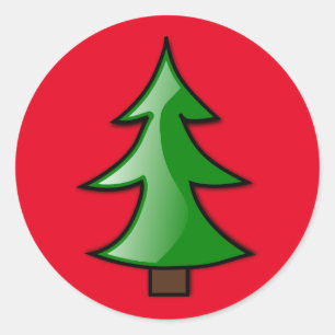 Sticker Rond Arbre de Noël sur l'Arrière - plan rouge personnal