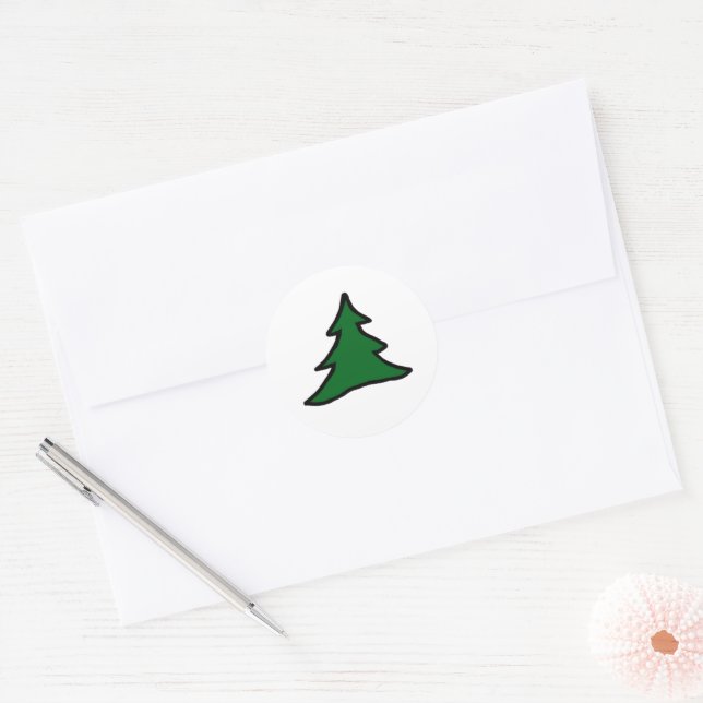 Sticker Rond Arbre de Noël vert (Enveloppe)