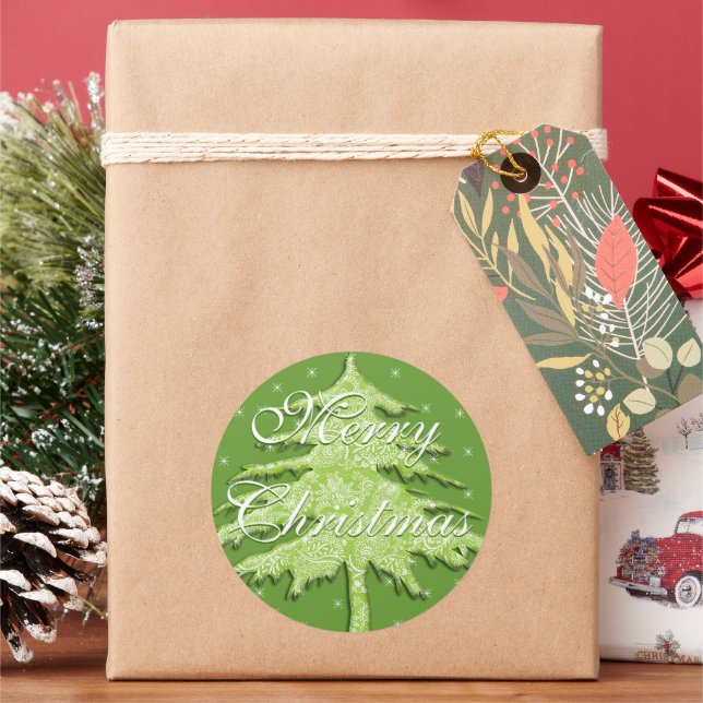 Sticker Rond Arbre de Noël vert avec étoiles (vacances)