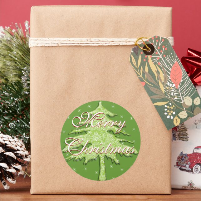 Sticker Rond Arbre de Noël vert avec étoiles (vacances)