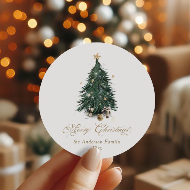 Sticker Rond Arbre de Noël vert or élégant (Créateur téléchargé)