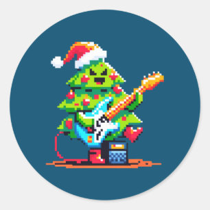 Sticker Rond Arbre de Noël vintage 8bits Design de Fêtes Musica