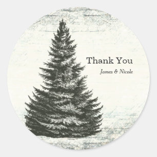 Sticker Rond Arbre de Noël Vintage en Bois Rustique Faveur de M