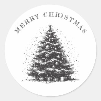 Sticker Rond Arbre de Noël Vintage Noël