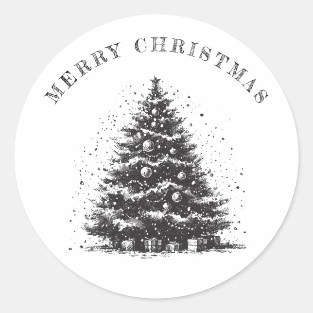 Sticker Rond Arbre de Noël Vintage Noël  (Devant)