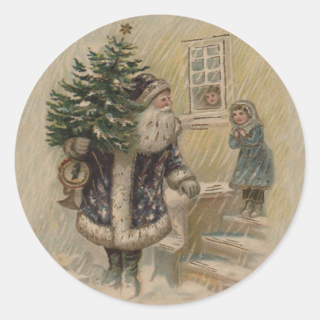 Sticker Rond Arbre de Noël vintage Père Noël (Devant)
