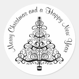 Sticker Rond Arbre de Noël Vintage Scroll victorien décoratif