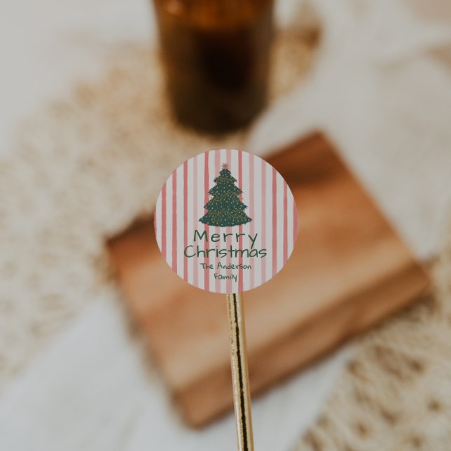 Sticker Rond Arbre de Noël vintage vert rose (Créateur téléchargé)