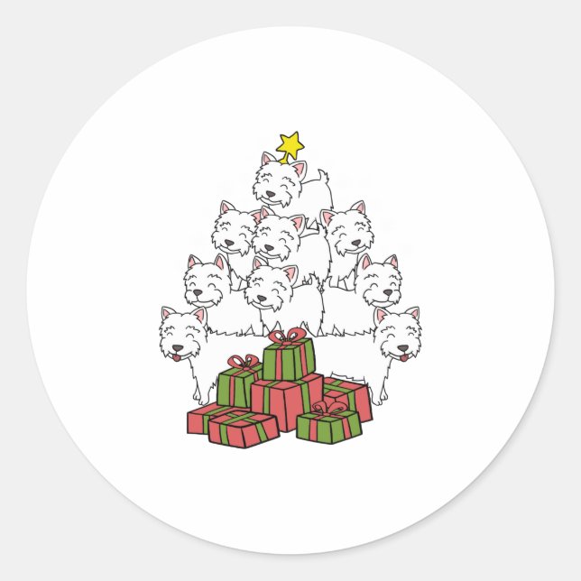 Sticker Rond Arbre de Noël Westie (Devant)