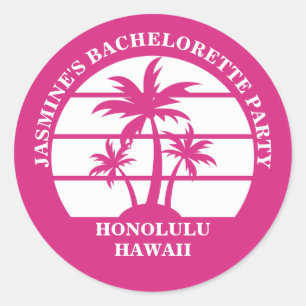 Sticker Rond Arbre de palmier rose chaud personnalisé pour l'en