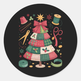 Sticker Rond Arbre de patchwork de Noël Couture Quilter Xmas