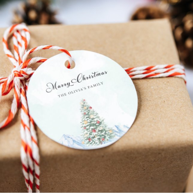 Sticker Rond Arbre de pin de Noël Joyeux (Modern Merry Christmas Pine Tree Classic Round Sticker)