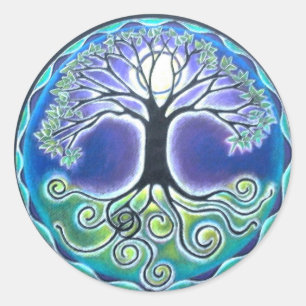Sticker Rond Arbre de Pleine lune de printemps d'autocollant de